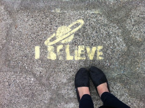 In aliens?  Maybe, maybe not.  In street art?  Yes.  This stencil was found on the bridge that connects Larkspur Landing with the Larkspur Ferry.